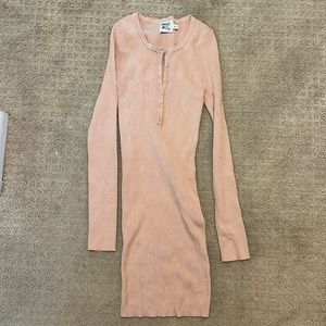 Princess Polly M/L stretchy bodycon long sleeve pink Henley sweater dress